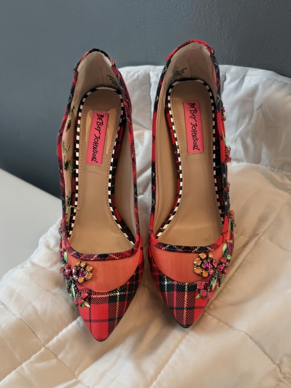 Red Plaid Betsey Johnson Heels